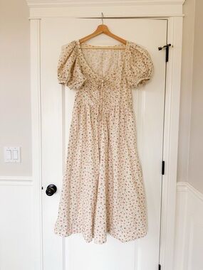Doen White Small Floral Puff Sleeve Maxi Dress Size M